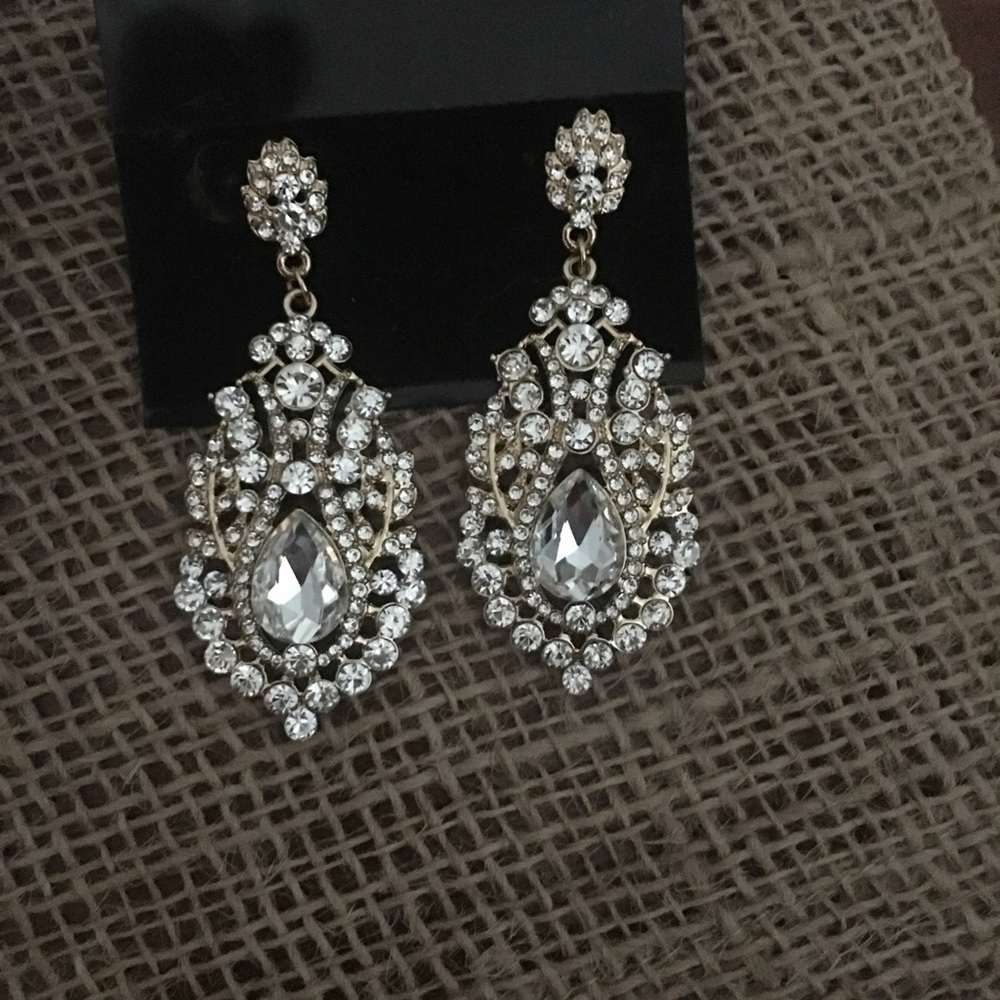 Gold rhinestone wedding prom  earring chandelier